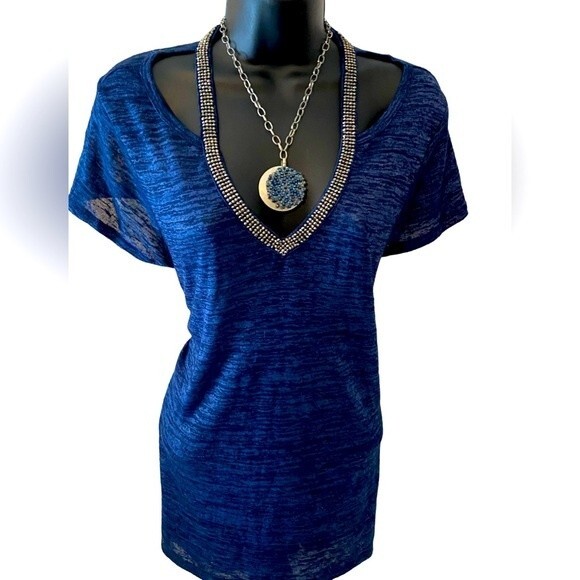 Juicy Couture Tops - Juicy Couture cold shoulder sheer ss V neck rhinestone neckline shirt cover up L